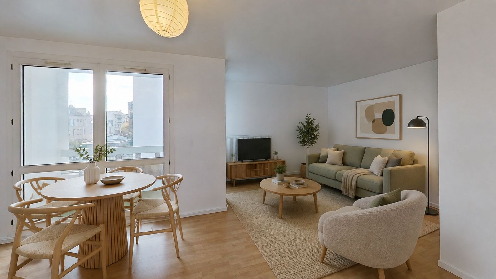 Séjour de 25,46 m² ouvrant sur la loggia, appartement 21 rue Pierre Curie à Alfortville